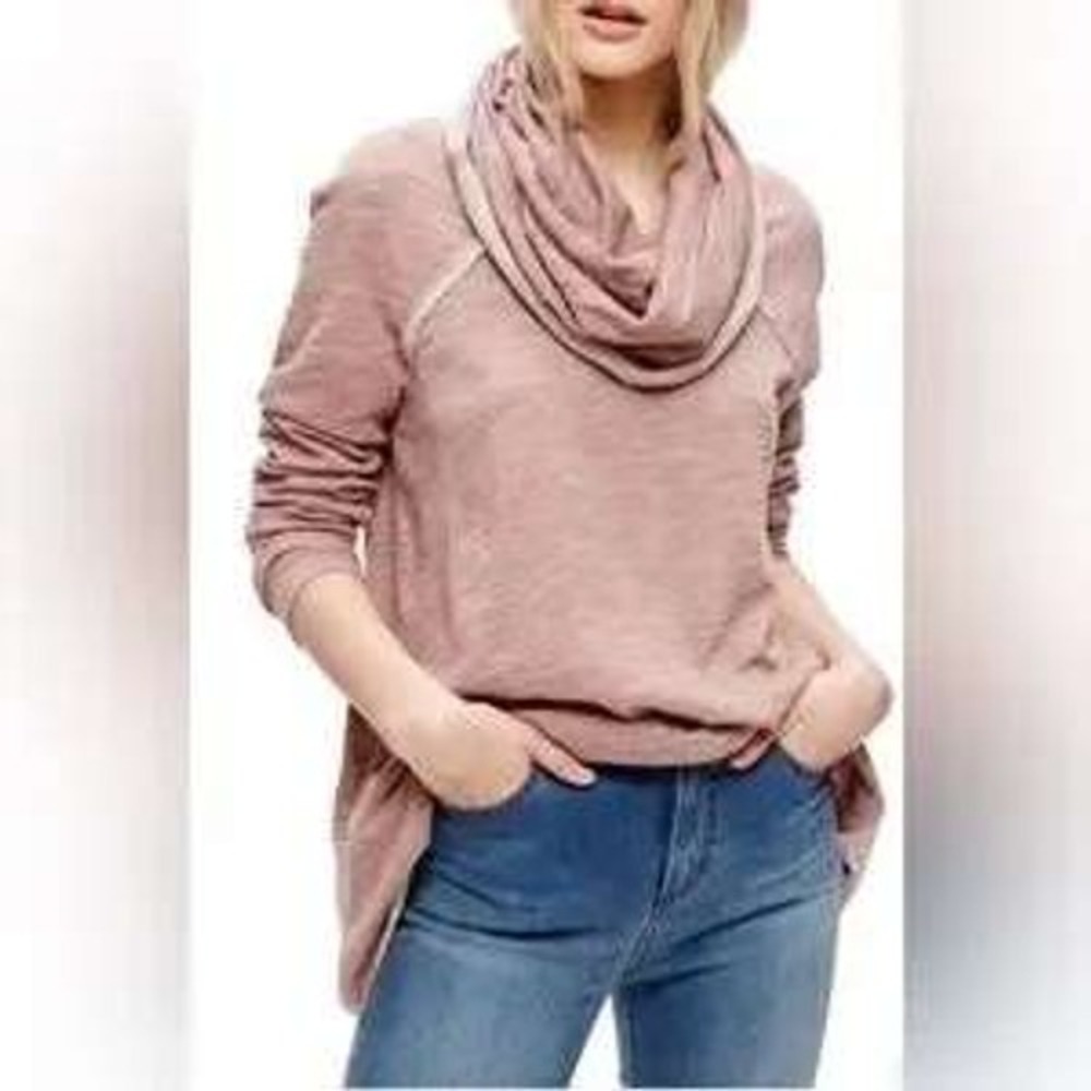 Free People Beach Cocoon Cowl Neck Women's Pink Sand Pullover, Size S/M